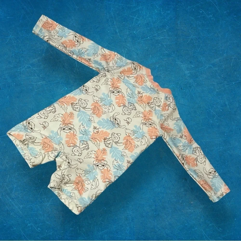 Disney Stitch Toddler Rashguard Swim Suit One Piece - Blue and Orange 12 months